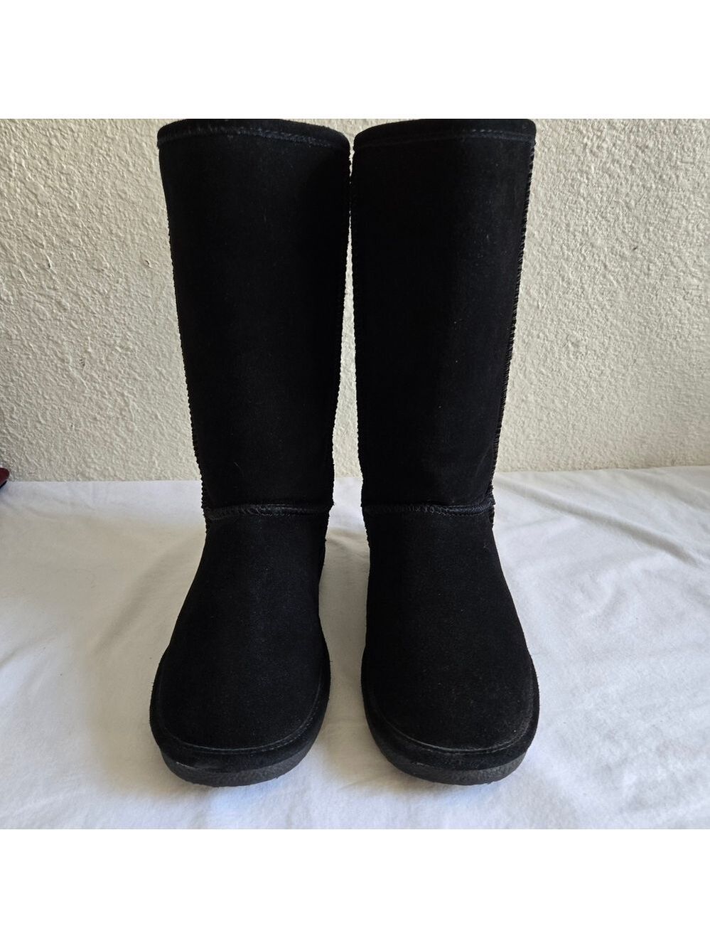 BEARPAW BOOTS 'ELLE' 12' HIGH BLACK SUEDE WOMENS WOOL SHEEP SKIN SIZE 8 - Picture 4 of 15